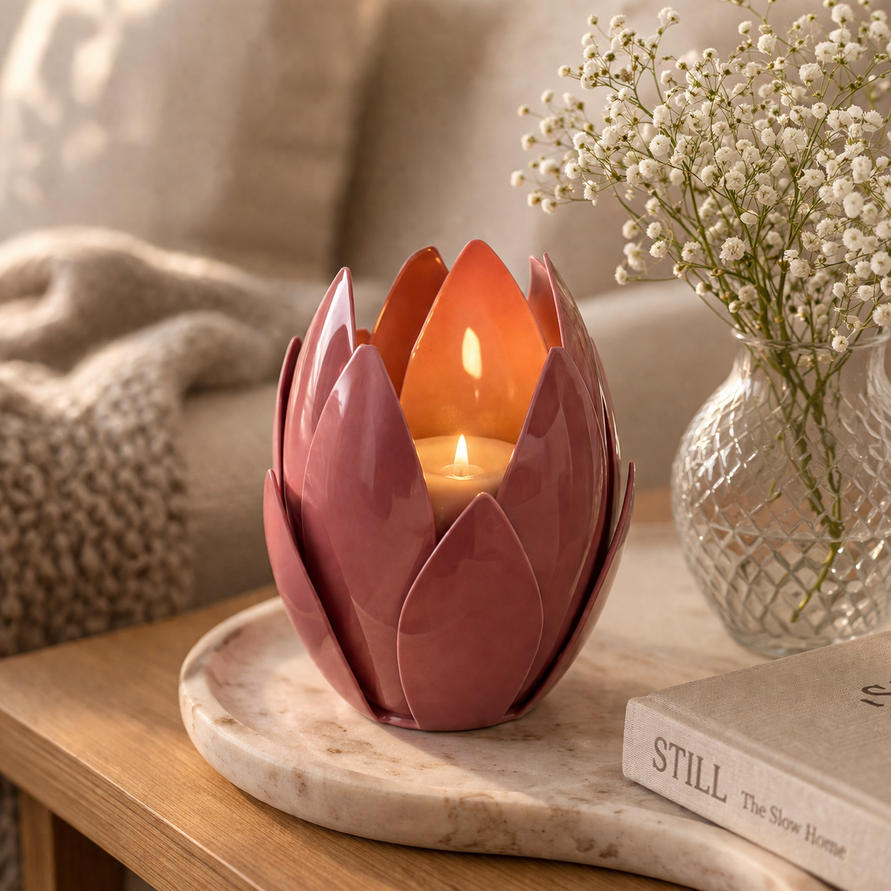 Illumea Metal Leaf Tealight Holder – Orange Salmon Decor