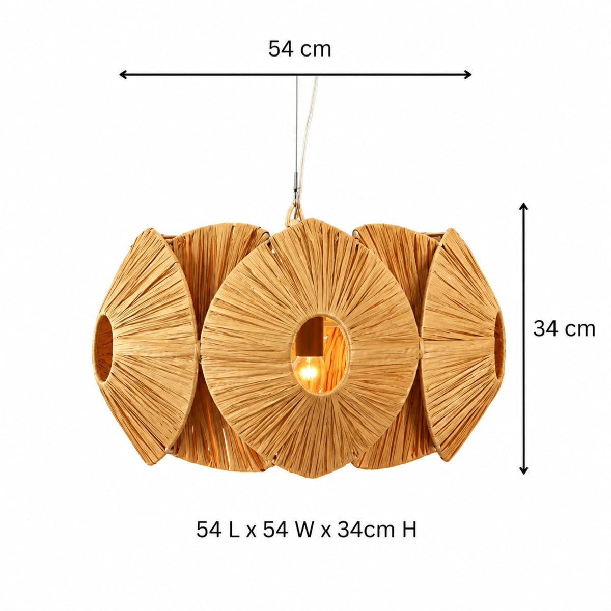 Handmade six light raffia pendant shade with natural woven fibers for contemporary home décor