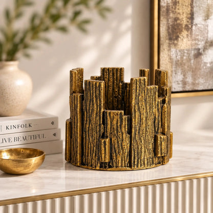 ILLUMEA Casted Strips Votive with textured antique gold finish for luxury home décor