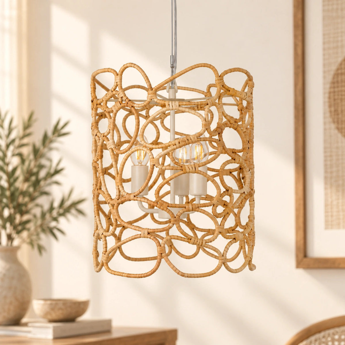 ILLUMEA handwoven natural rattan shade pendant light for modern home décor