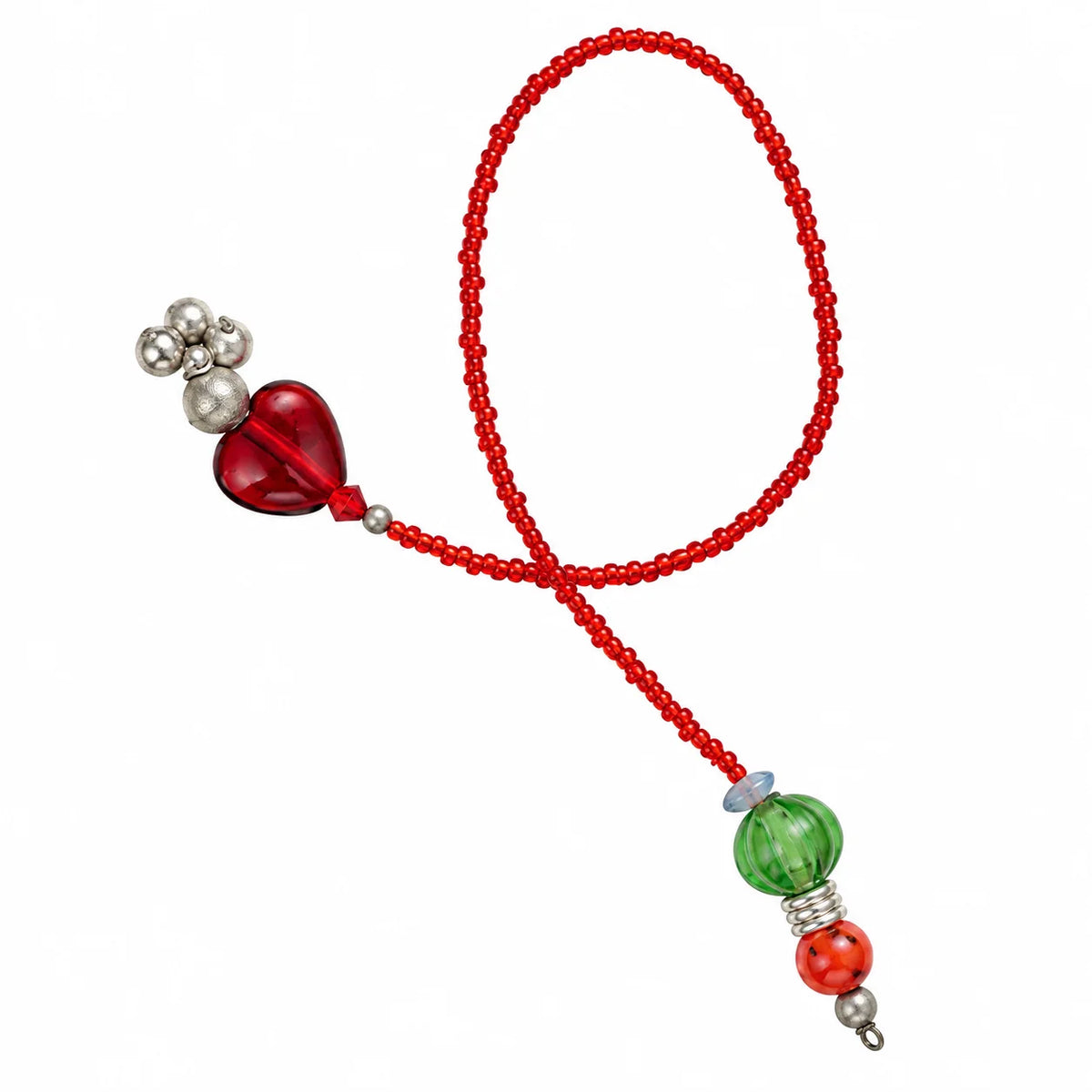 ILLUMEA Handmade Red Glass Beaded Bookmark with Colorful Glass Beads and Silver Charms