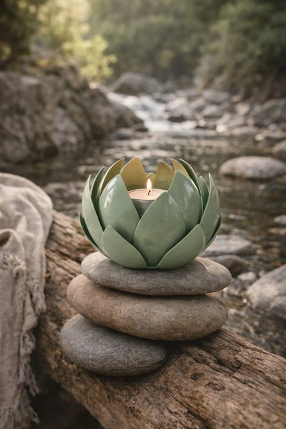 Illumea Metal Leaf Hurricane Candle Holder – Green Decor