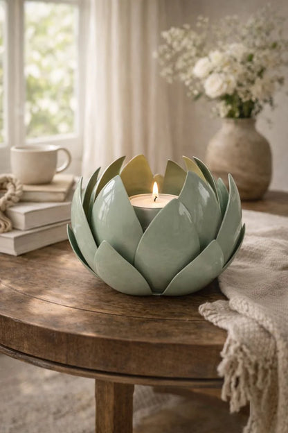 Illumea Metal Leaf Hurricane Candle Holder – Green Decor