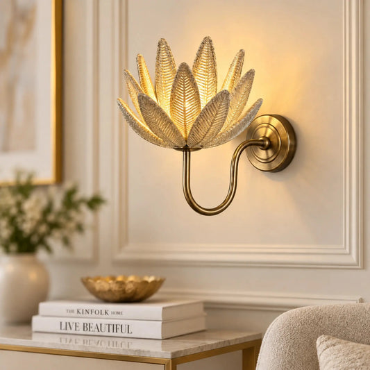 ILLUMEA Jute Flower Wall Lamp with Elegant Gold Finish for Modern Home Décor