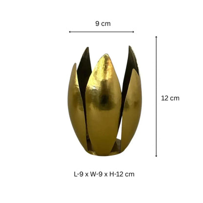 Lotus Leaf Hammered Tealight Holder with gold-tone finish and textured surface for home décor