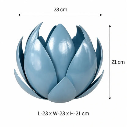 Blue Lotus Metal Leaf Hurricane Lamp, exquisite luxury decor blending elegance and nature's serenity