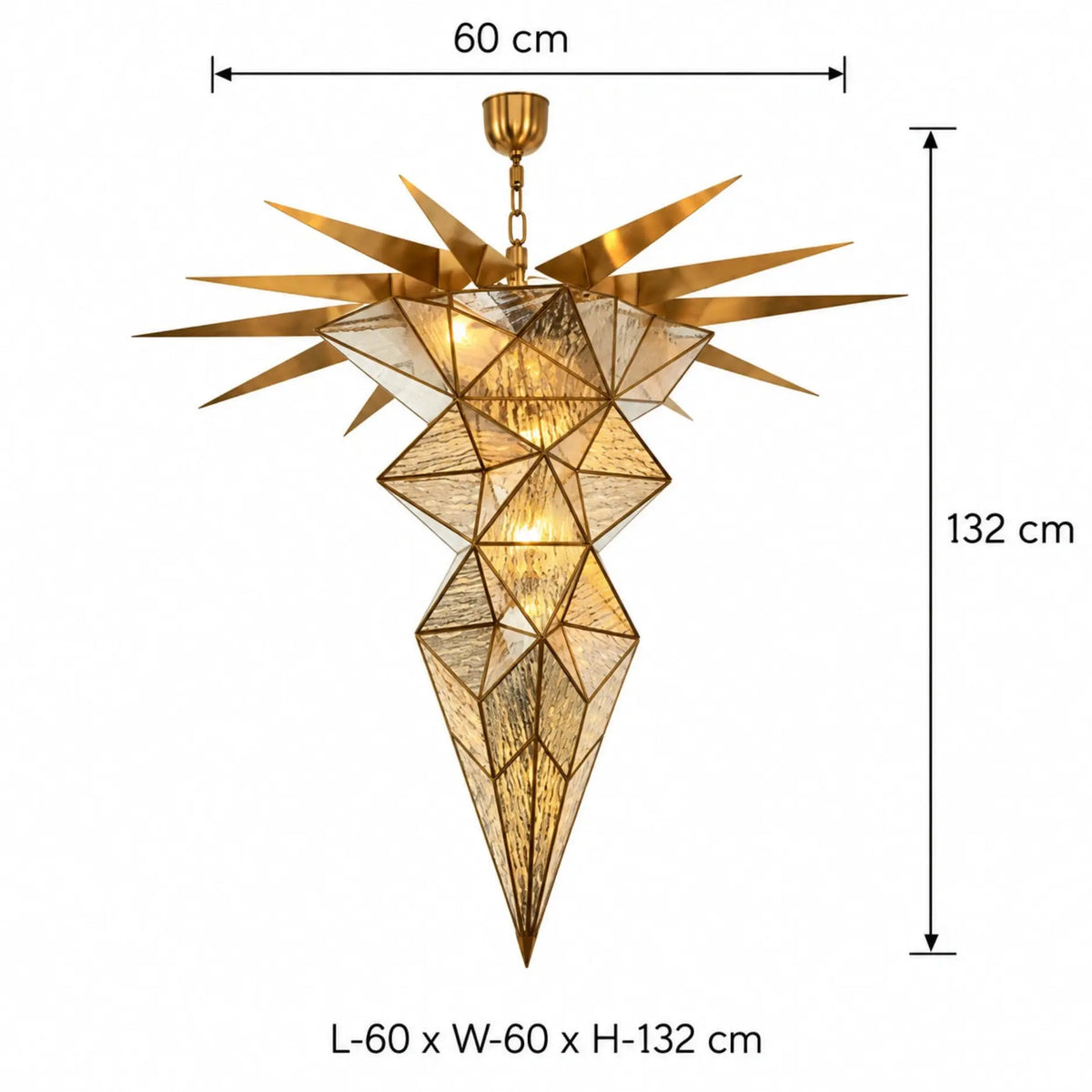 Decorative Gold Starburst Chandelier with Geometric Glass Details for Contemporary Homes, Hotels, and Hospitality Interiors | ILLUMEA