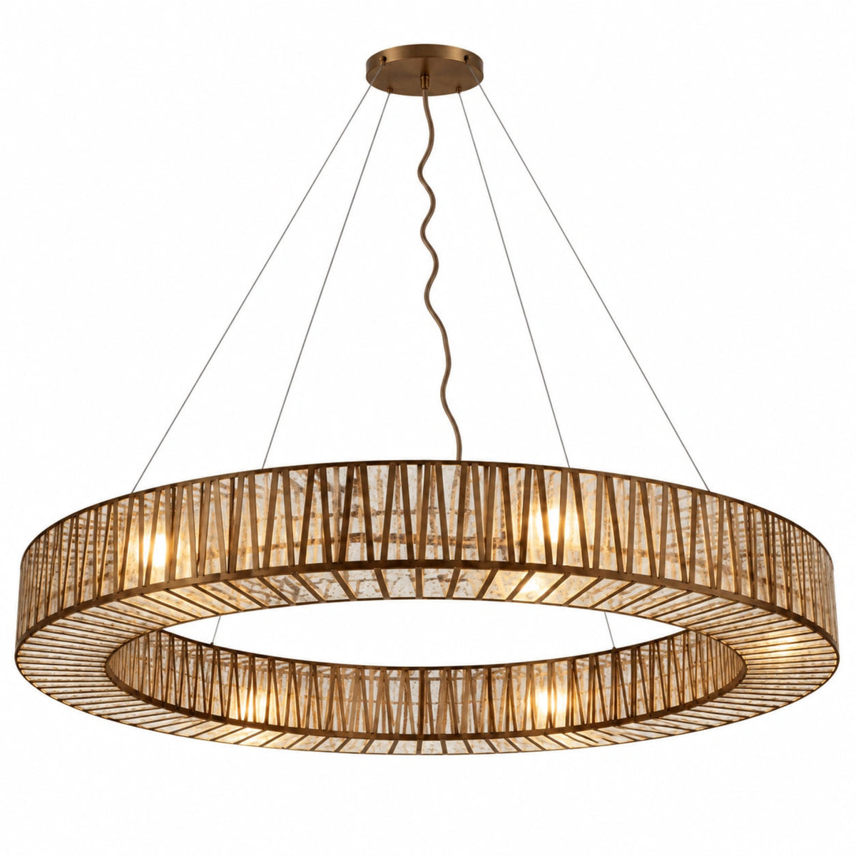 Designer Gold Ring Chandelier with Illuminated Glass Panels for Living Room and Dining Room – ILLUMEA