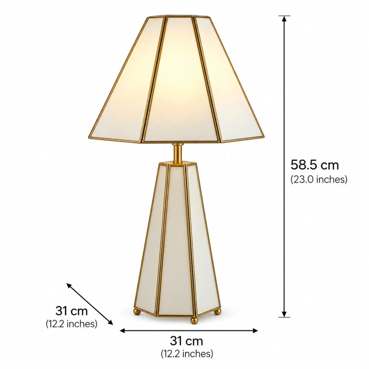 Modern brass frame table lamp with cream shade by ILLUMEA for bedrooms, living rooms, bedside tables and luxury interiors