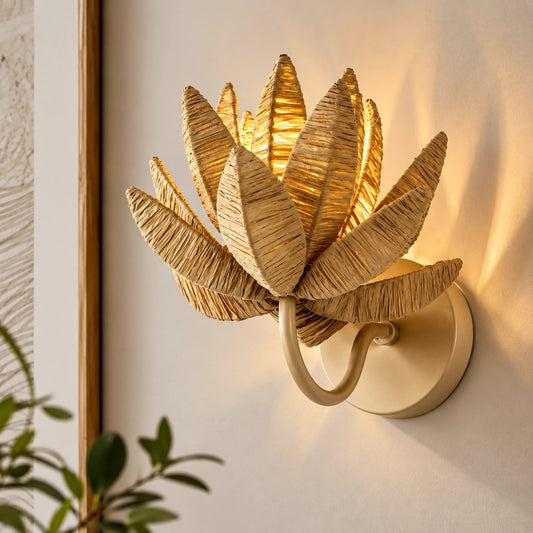 ILLUMEA Rafia Flower Wall Lamp – natural floral wall lighting for residential and commercial interior design projects