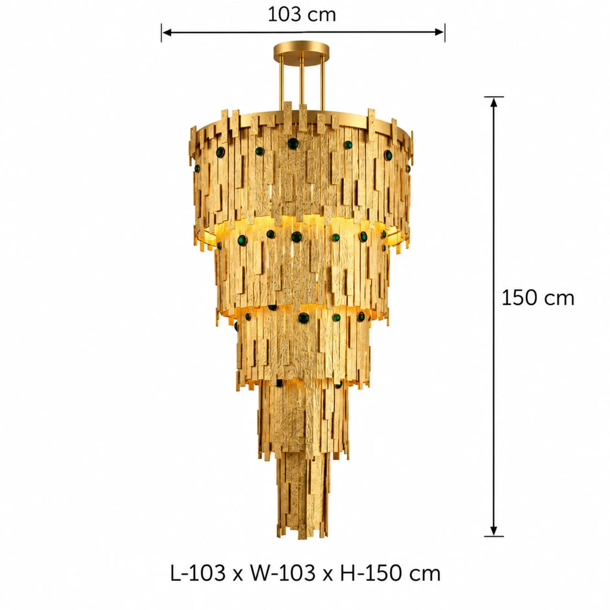 Decorative Casted Strips Chandelier with Textured Gold Metal Layers for Contemporary Homes, Hotels, and Hospitality Projects | ILLUMEA
