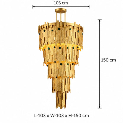 Decorative Casted Strips Chandelier with Textured Gold Metal Layers for Contemporary Homes, Hotels, and Hospitality Projects | ILLUMEA