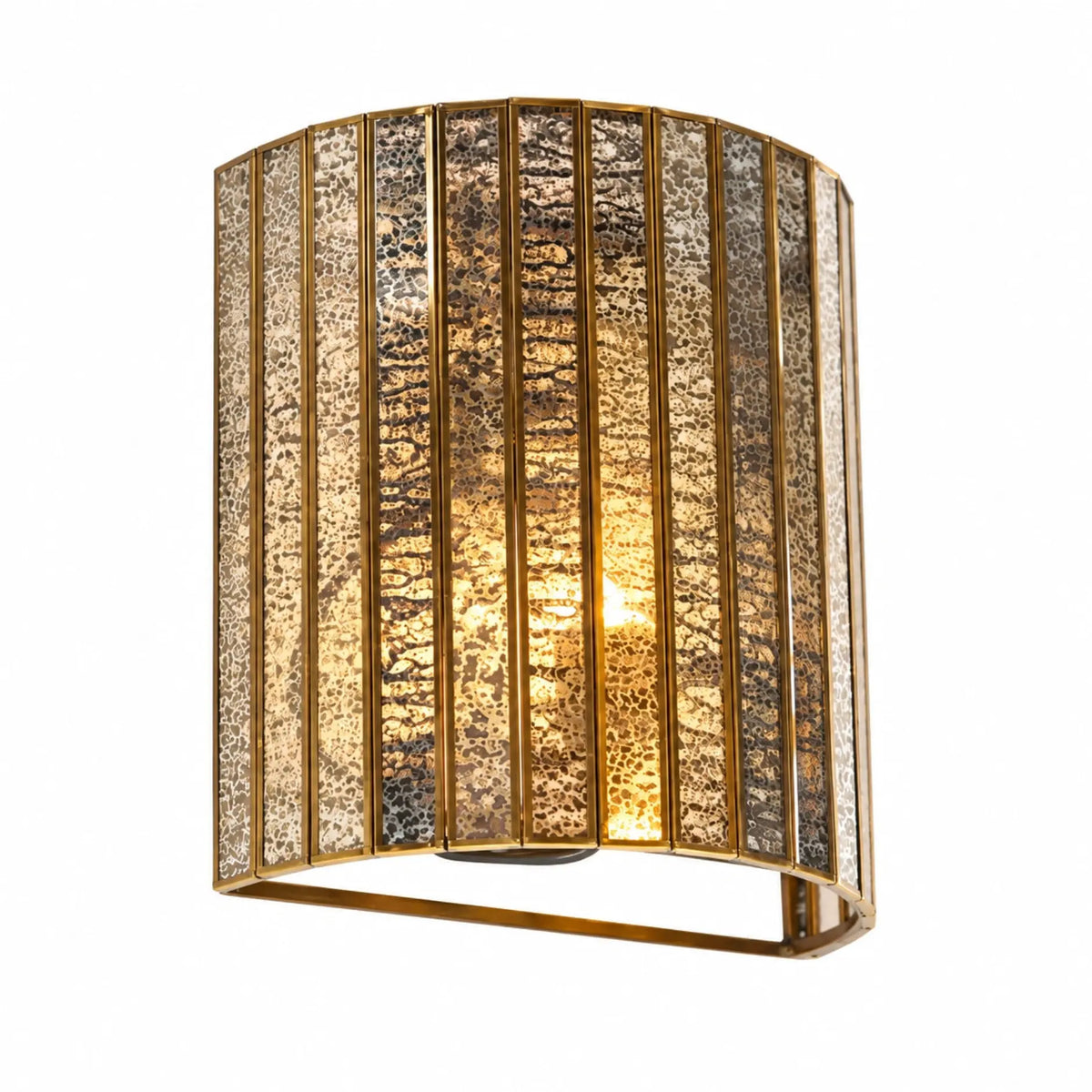 Brass luxury wall lamp featuring silver antique glass, elegant lighting fixture by ILLUMEA for sophisticated interiors