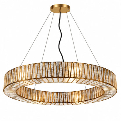 Elegant Gold Taper Ring Chandelier with Decorative Glass Panels for Modern Living Spaces – ILLUMEA