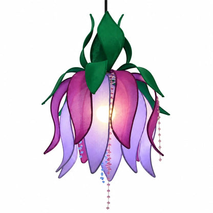 Handcrafted Purple Lotus Hanging Pendant Lamp with Colorful Fabric Petals for Elegant Home Décor | ILLUMEA