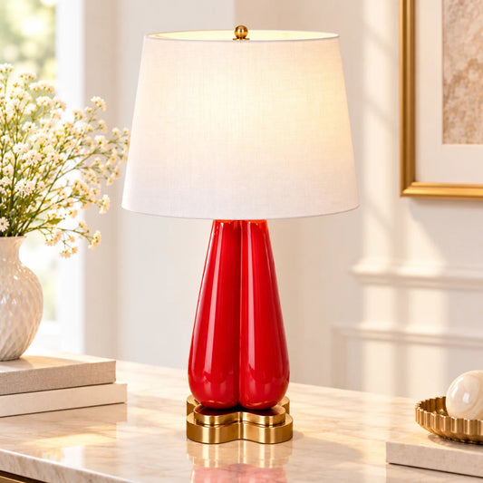 Red Enamel Wooden Table Lamp – ILLUMEA Luxury Decorative Lighting for Modern Home Décor