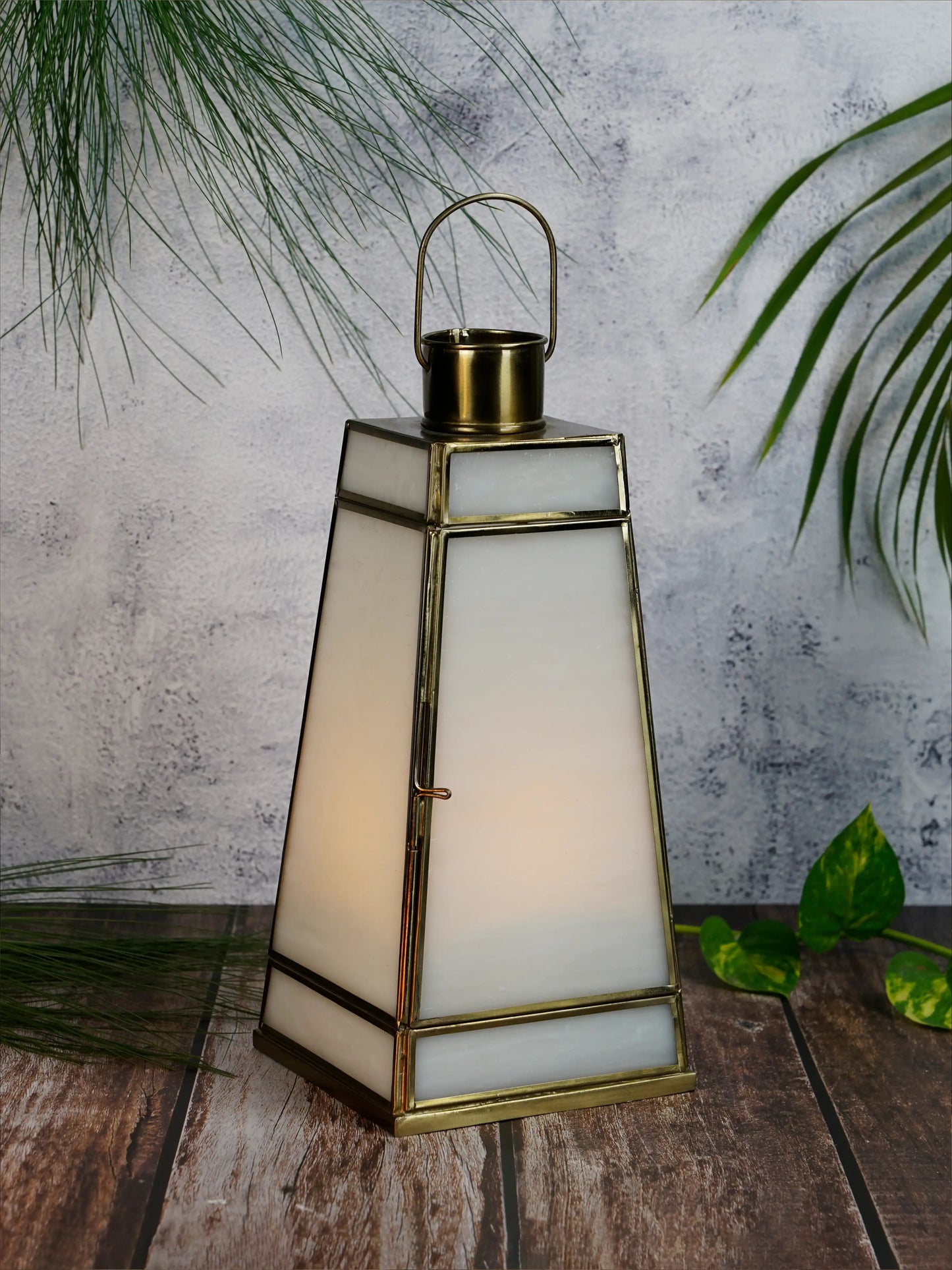 Taper Lantern White Glass 
