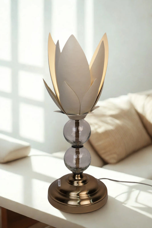 Elysian Orb Table Lamp – Sculptural Petal Shade with Glass & Brass Base