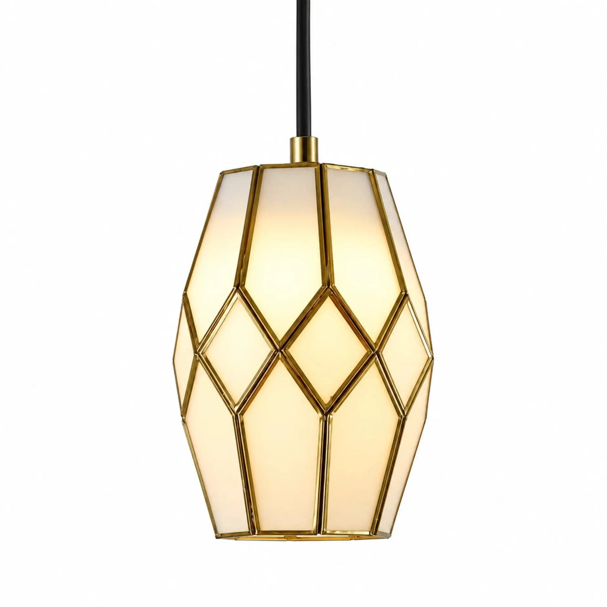 White Brass Ceiling Pendant Lamp with Warm Glowing Glass Shade for Modern Interior and Decorative Lighting