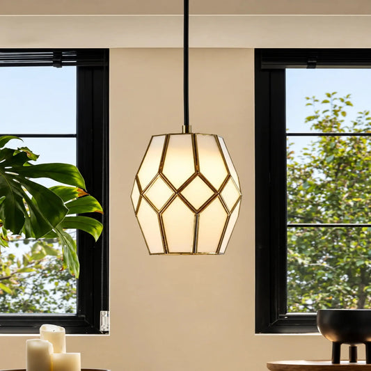 White Brass Pendant Lamp with Geometric Glass Shade for Elegant Modern Home Interior Lighting – ILLUMEA