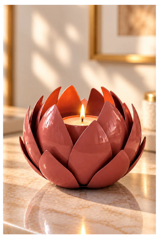 Elegant metal leaf tealight candle holder enhancing ambient luxury lighting with exquisite metallic accents