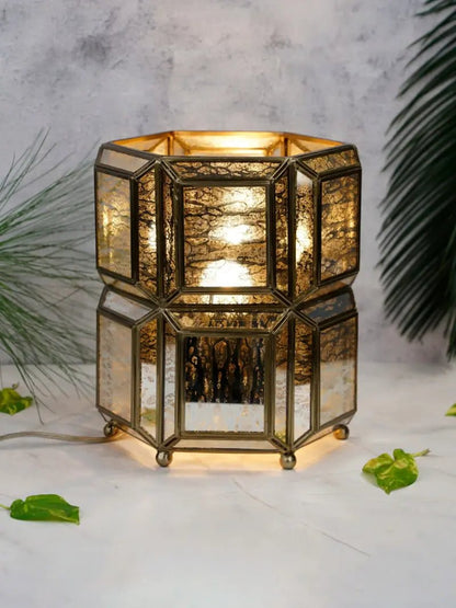 Antique Brass & Glass Table Lamp – Small
