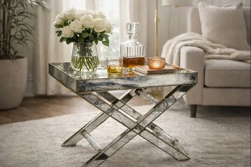 Antique Glass Butler Table – Brass & Silver