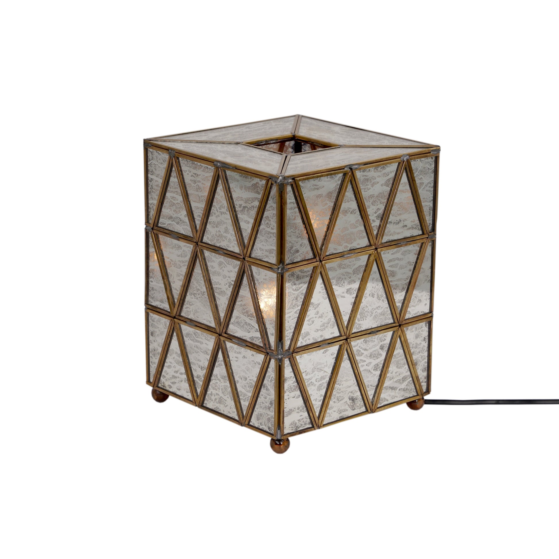 Antique Triangle Table Lamp Brass & Glass - ILLUMEA - ILLUMEAlampLarge