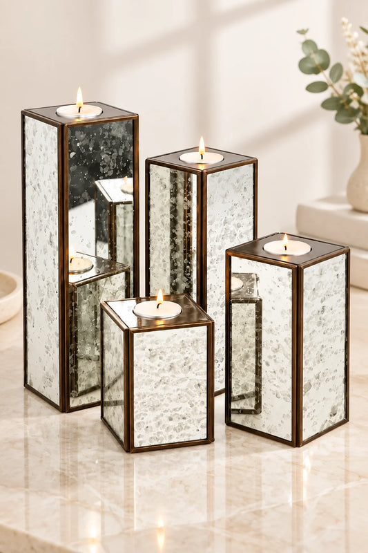 Square Candle Holder Stand Set of 4 With Silver - ILLUMEA