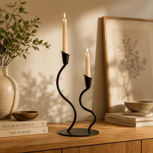 Black Tealight Two Candle Holders