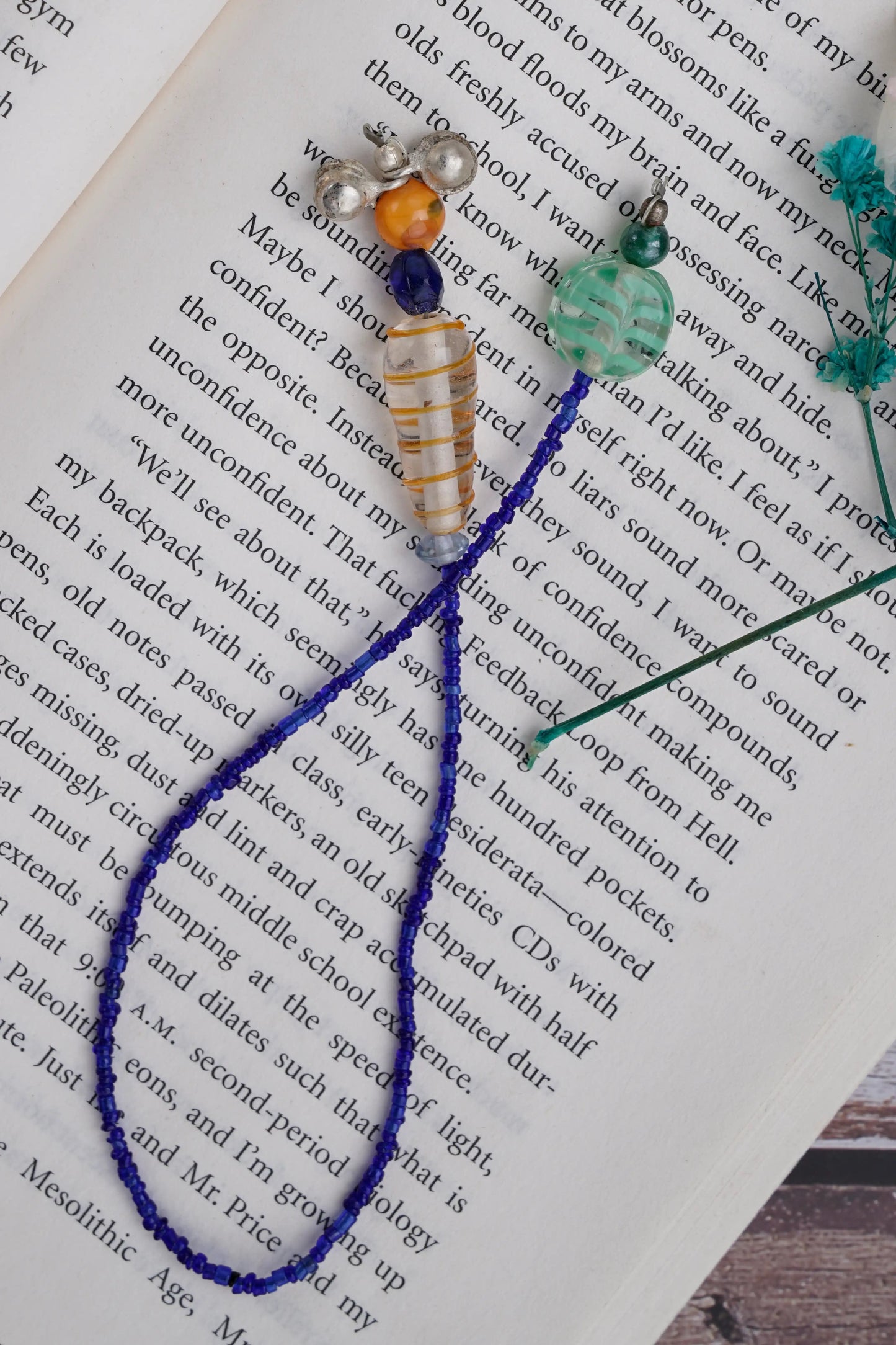 Blue Glass Beads Handmade Bookmark