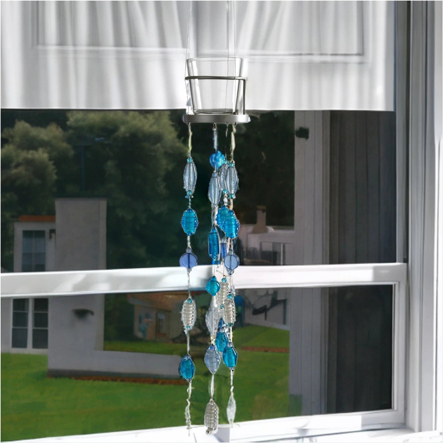Blue Glass Beads Handmade Hanging Votive - ILLUMEA.