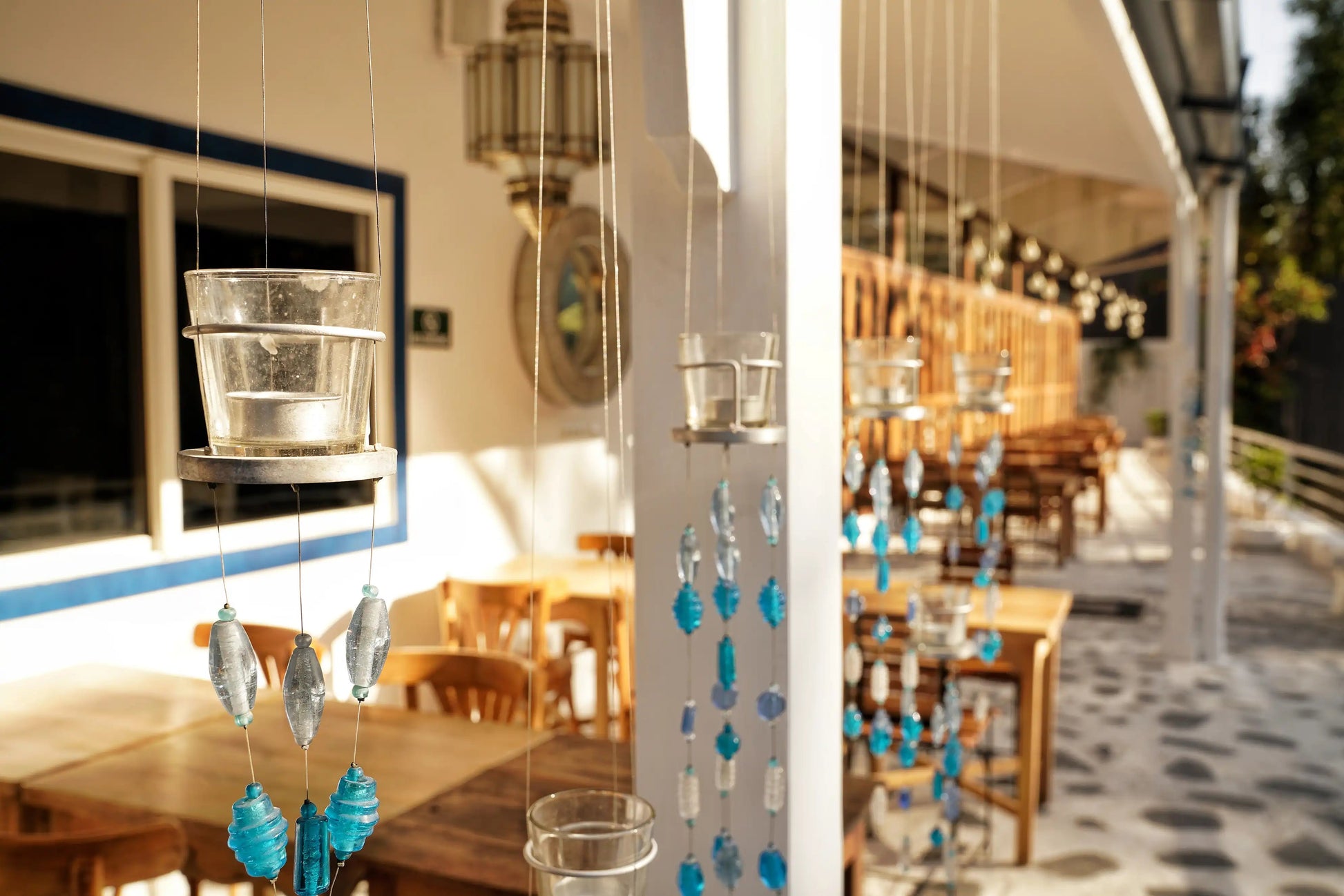 Blue Glass Beads Handmade Hanging Votive - ILLUMEA.