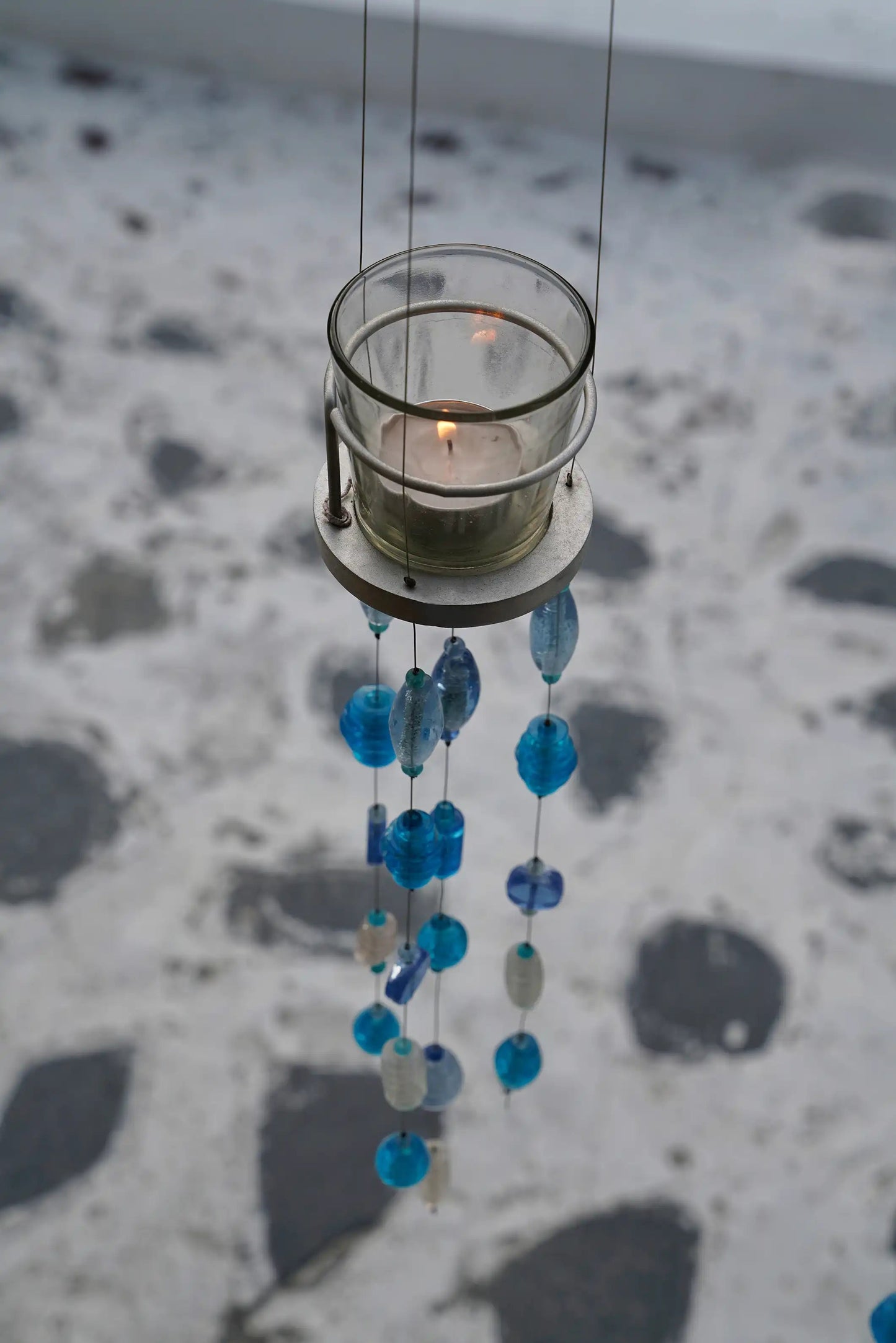 Blue Glass Beads Handmade Hanging Votive - ILLUMEA.