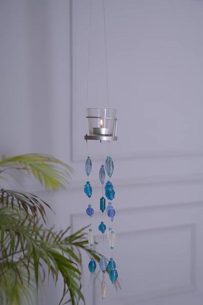 Blue Glass Beads Handmade Hanging Votive - ILLUMEA.