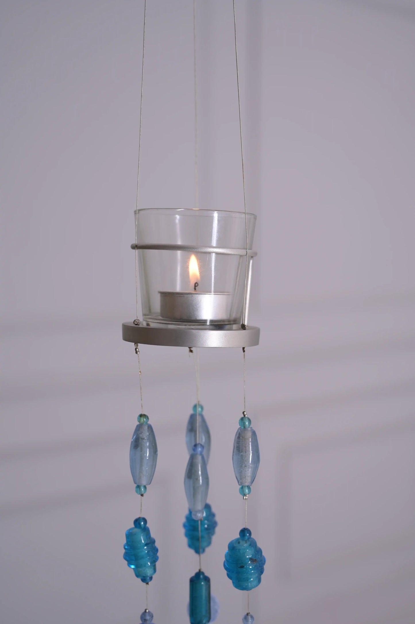 Blue Glass Beads Handmade Hanging Votive - ILLUMEA.