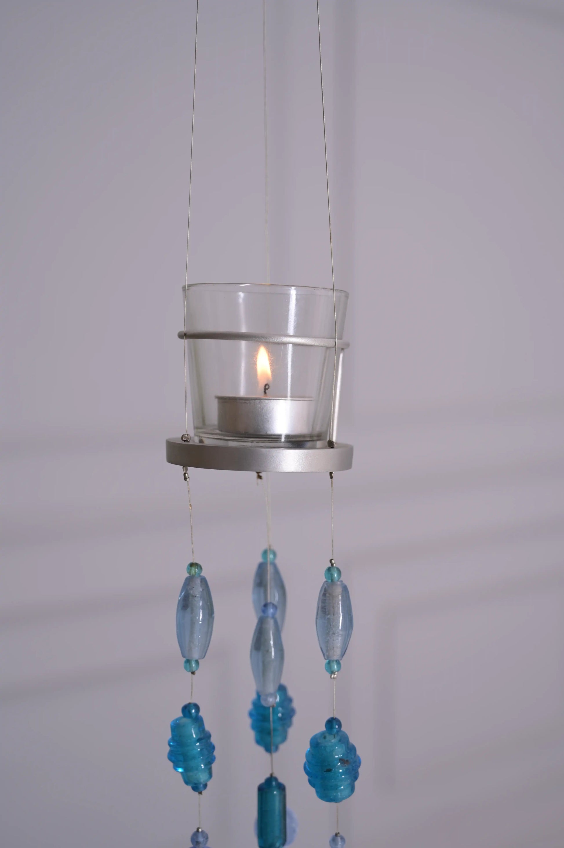 Blue Glass Beads Handmade Hanging Votive - ILLUMEA.