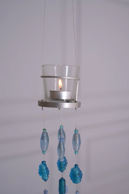 Blue Glass Beads Handmade Hanging Votive - ILLUMEA.