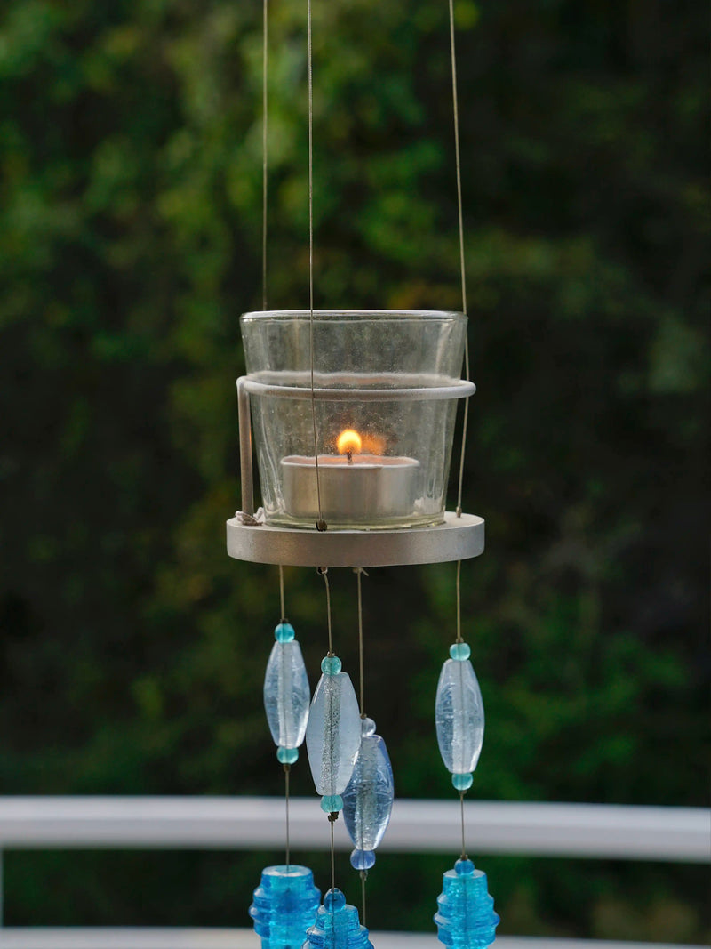 Blue Glass Beads Handmade Hanging Votive - ILLUMEAVotive