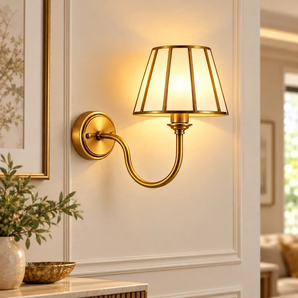 Elegant Frost Glass Shade Wall Lamp illuminating with sophisticated luxury and modern design for upscale interiors