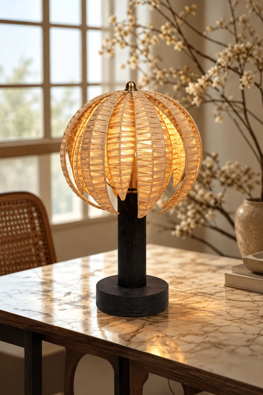 Rafia Shade Wood Table Lamp - ILLUMEA