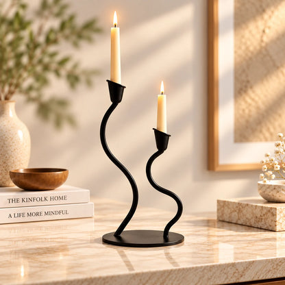 Elegant black tealight two candle holders for luxurious home decor and ambient lighting