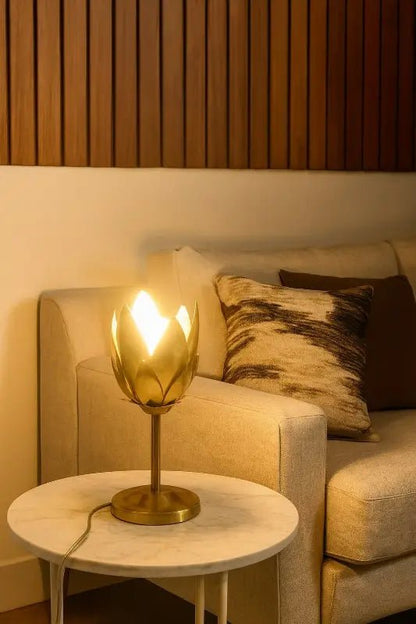 Hammered Leaf Design Lamp | Antique Brass Gold Decorative