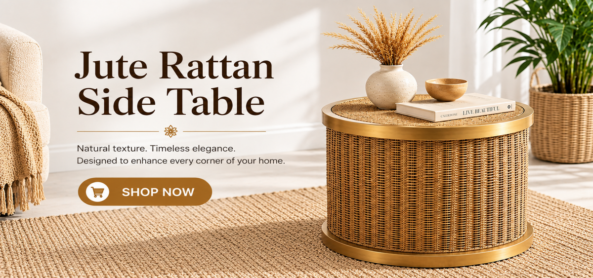 Jute rattan side table for modern Indian homes