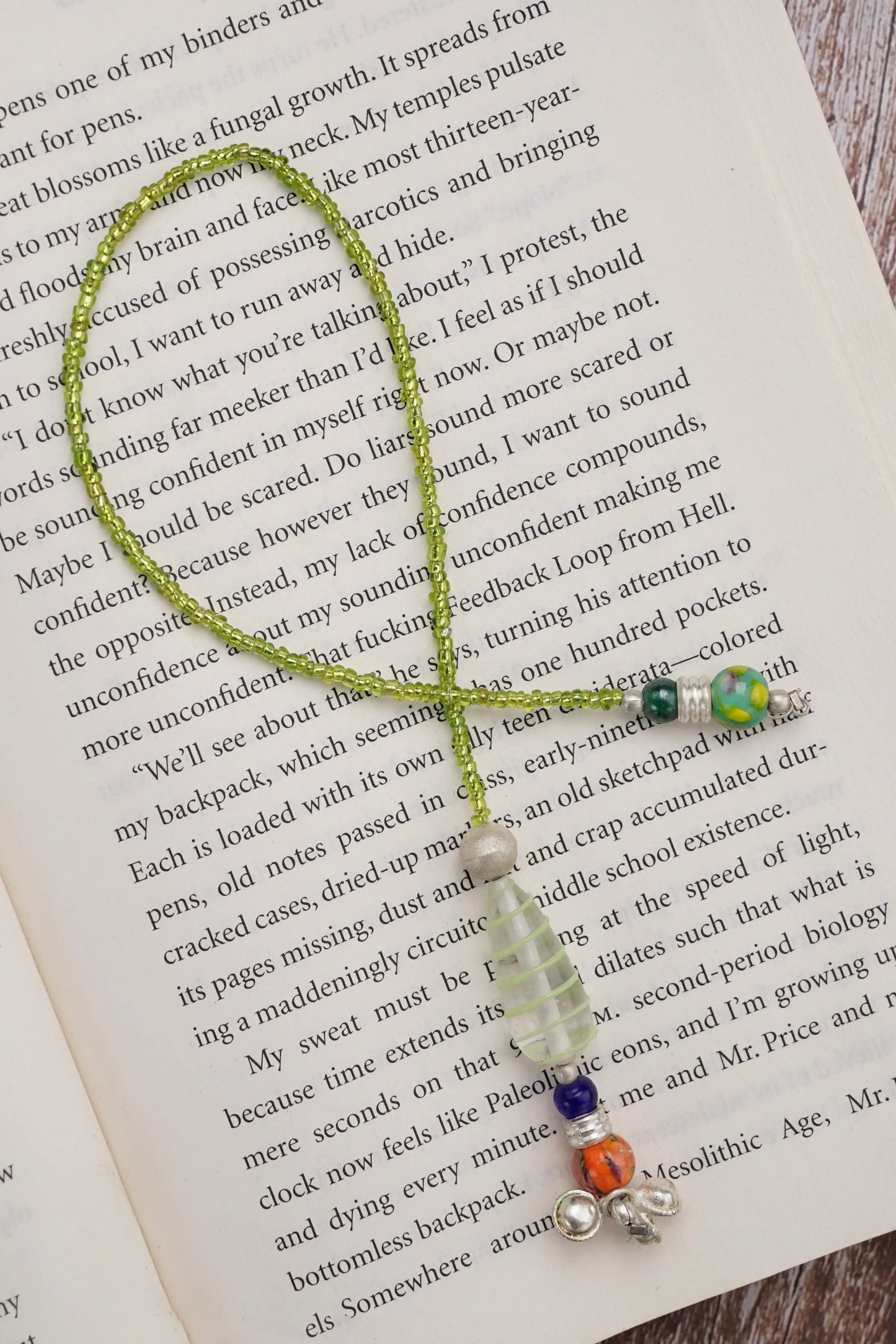 Lime Green Glass Beads Handmade Bookmark