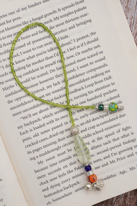 Lime Green Glass Beads Handmade Bookmark