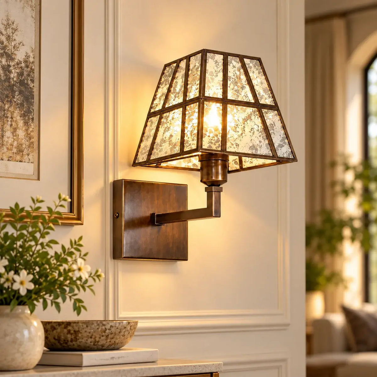 Luxurious square conical wall lamp, elegant square lighting fixture, exquisite conical wall sconce for upscale interiors