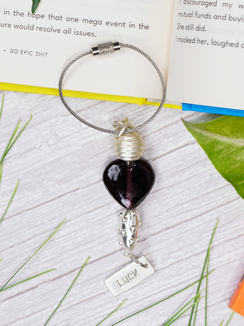 Purple Heart Glass Bead Handmade Silvered Brass Keychain - ILLUMEAKey Chain