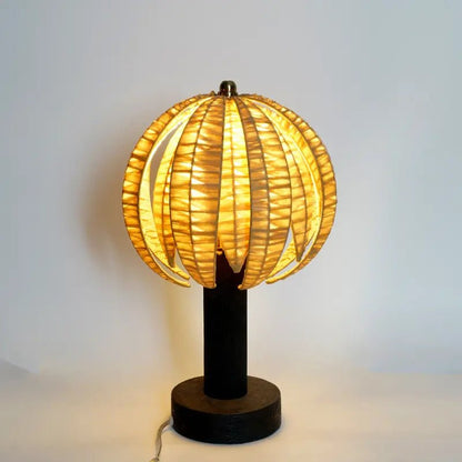 Rafia Shade Wood Table Lamp