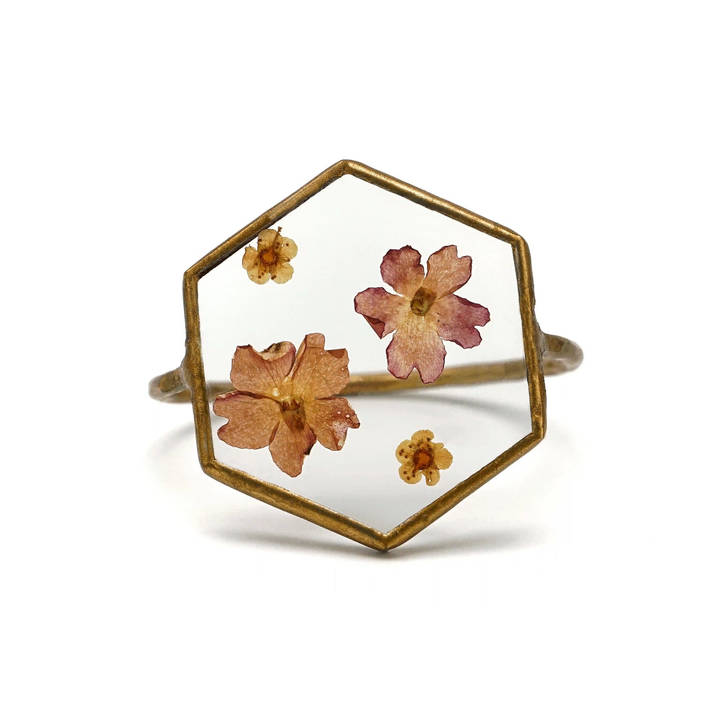Set of 4 Hexagon Handmade Dried Pressed Flower Glass Napkin Rings - ILLUMEANapkin Ring